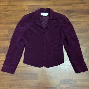 Maggy London 100% Silk Jacket Purple Zip Up Lined Classic Blazer Pockets Size 4